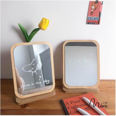 Gương gỗ để bàn decor vintage phong cách Hàn Quốc, gương trang điểm