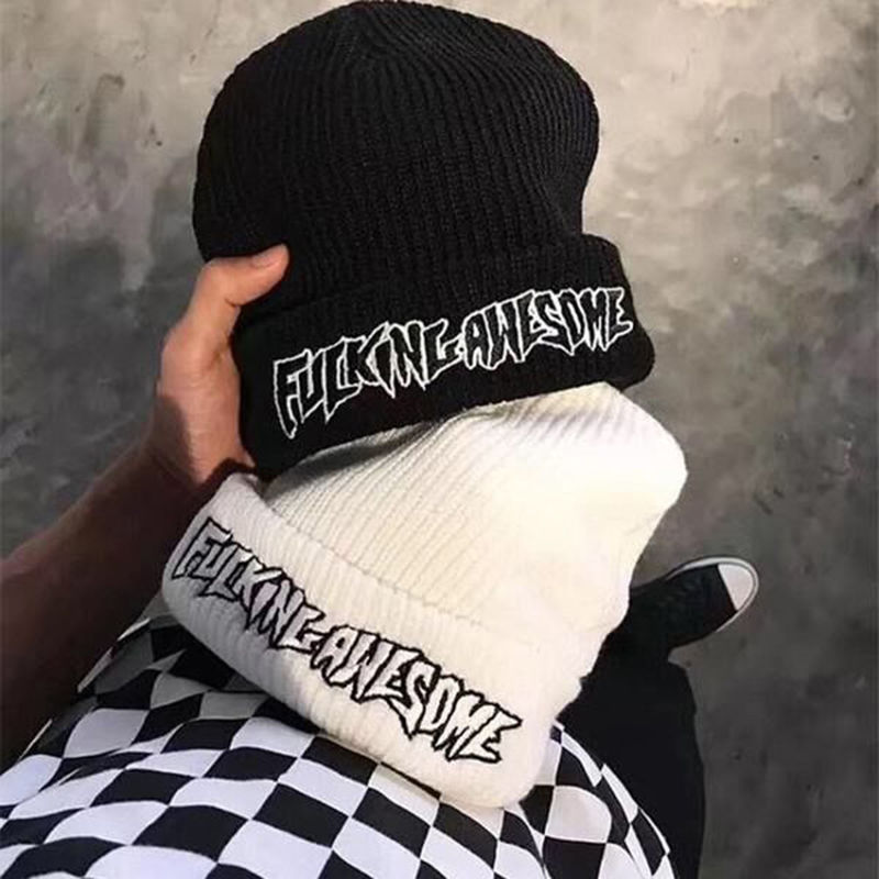 Mũ Len Men's Letter Embroidery Ins Warm Couple Knitted Hat