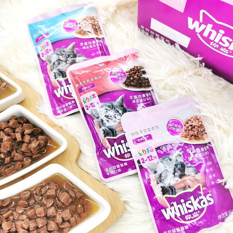 Pate mèo Whiskas thức ăn cho mèo nhiều vị Túi 80 gram .
