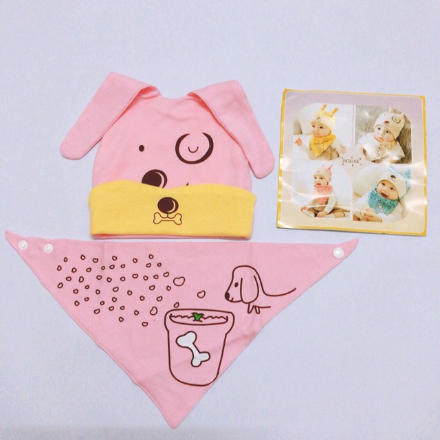 [CÓ CLIP] SET KHĂN + MŨ CÚN 100% COTTON CHO BÉ TỪ 3TH - 3T(MẪU 3)