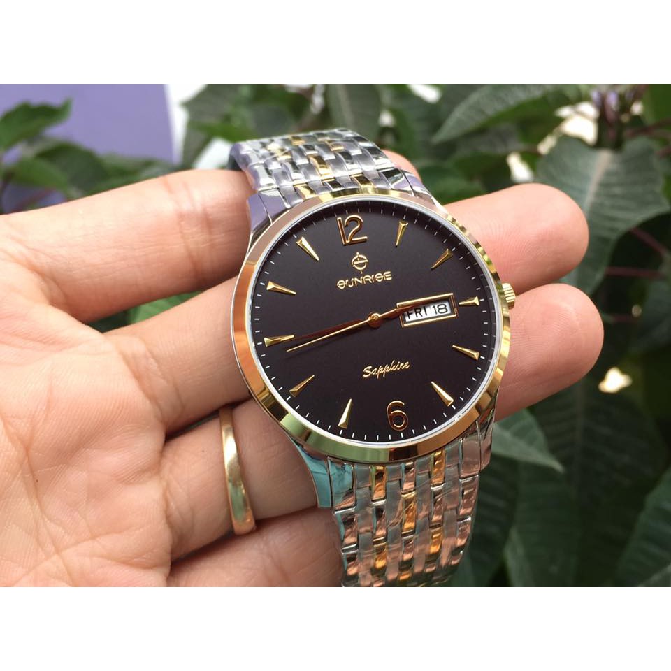 Đồng hồ nam siêu mỏng Sunrise DM778SWA 2 lịch kính Sapphire chống xước Fullbox chính hãng