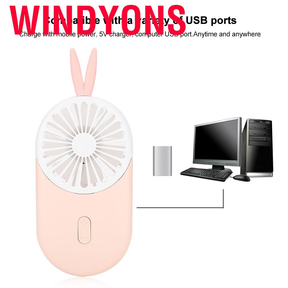 Quạt Làm Mát Mini Cầm Tay Hình Tai Thỏ Mềm Mại Có Cổng Sạc Usb