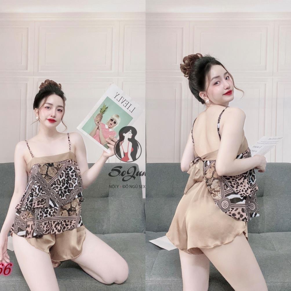 Đồ Ngủ Sexy, Bộ Đùi Cột Dây Sau Quần Satin Phối Voan 40<65kg | BigBuy360 - bigbuy360.vn
