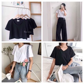 Áo croptop form rộng cổ tim trơn chất thun giấy siêu mát