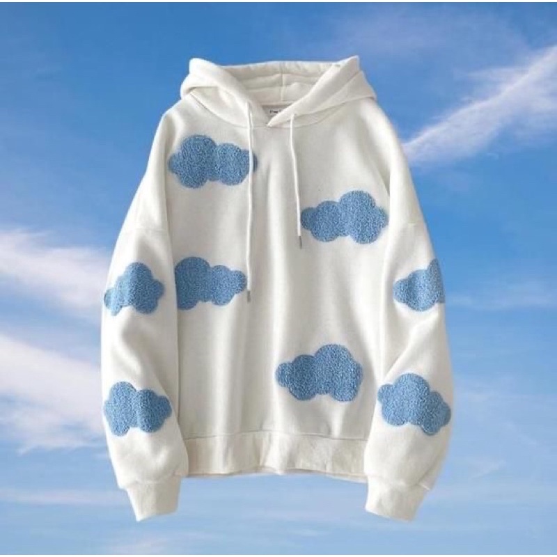 áo hoodie nỉ in đám mây xanh trắng