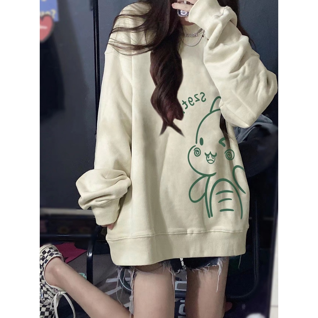 Áo Sweater Cổ Tròn Dáng Rộng In Họa Tiết Dễ Thương Thời Trang Thu Đông Cho Nữ