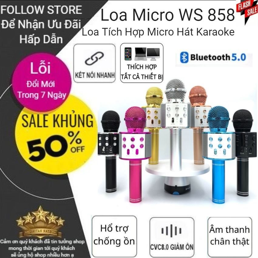 MICRO karaoke bluetooth w 858 không dây có loa TUYỆT ĐỈNH SIÊU PHẨM - BH 6 tháng - CAM KẾT CHÍNH HÃNG