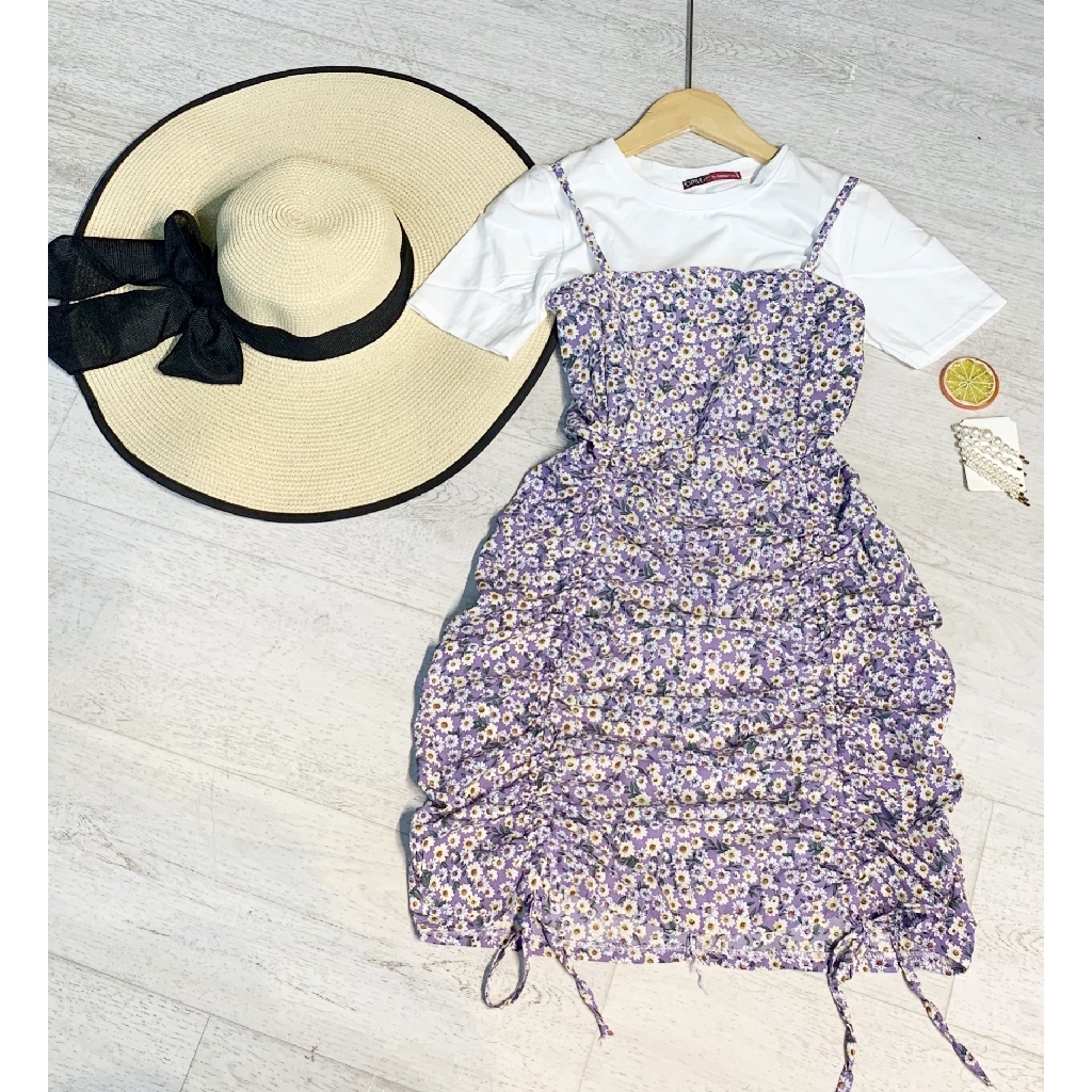 Đầm - váy hoa nhí 2 dây ulzzang rút dây 2 bên