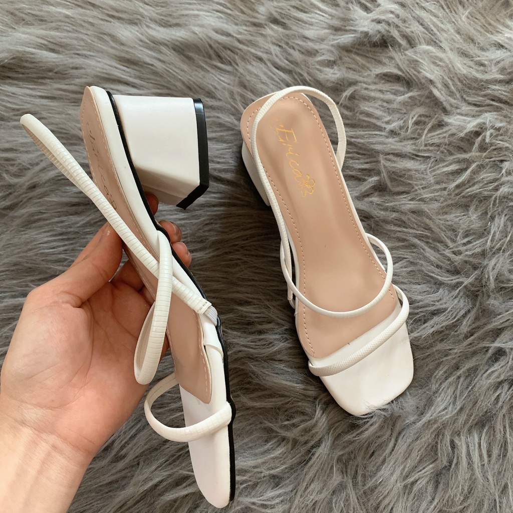 Giày Sandal Cao Gót 5 Phân, dép nữ gót vuông quai dây mảnh TRẮNG/ĐEN/KEM xinh xắn dễ phối đồ Mã M01