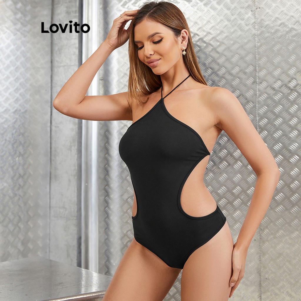 Áo liền thân Lovito sexy màu trơn dáng ôm L16D179 (Màu đen) | BigBuy360 - bigbuy360.vn