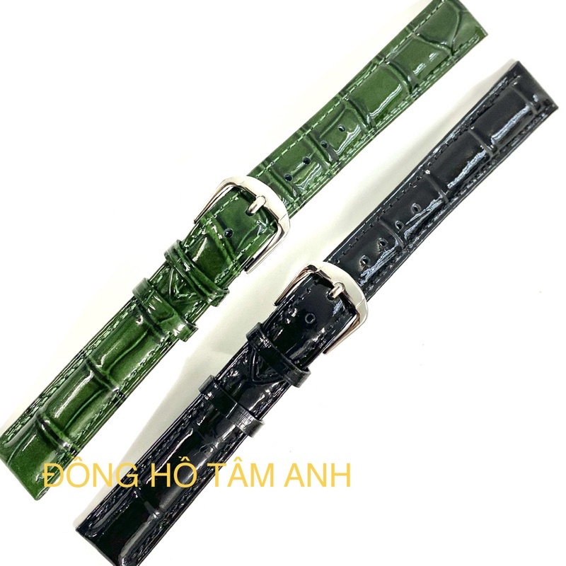 Dây đồng hồ nam nữ da bò màu xanh lá cây đủ size 12-20mm