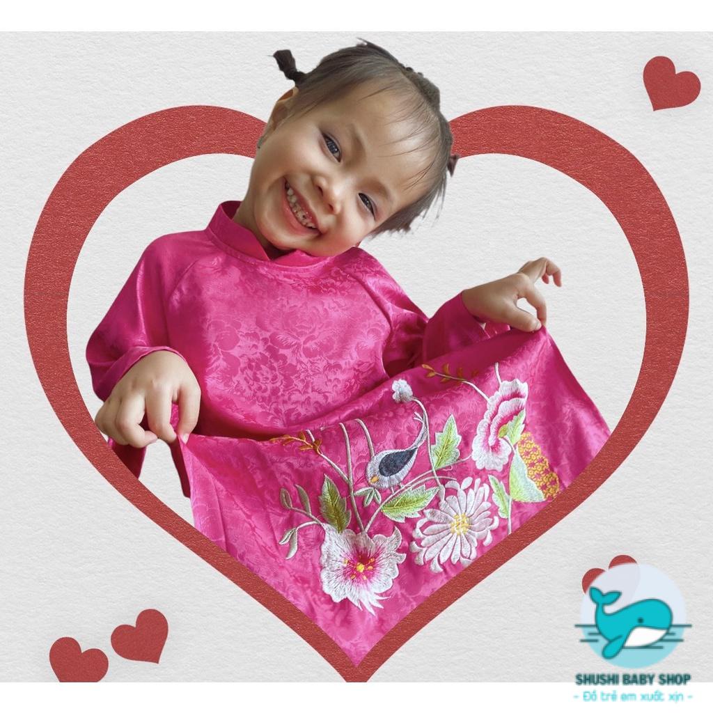 Áo Dài Lụa Truyền Thống Hàng Thiết Kế Cao Cấp Chubby Beans Thêu Tay Tinh Xảo