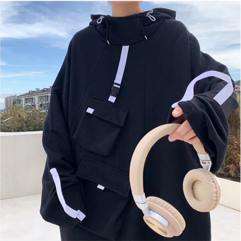 Áo khoác hoodie dáng rộng có nhiều túi đựng tay dài phong cách mùa thu cho nam nữ