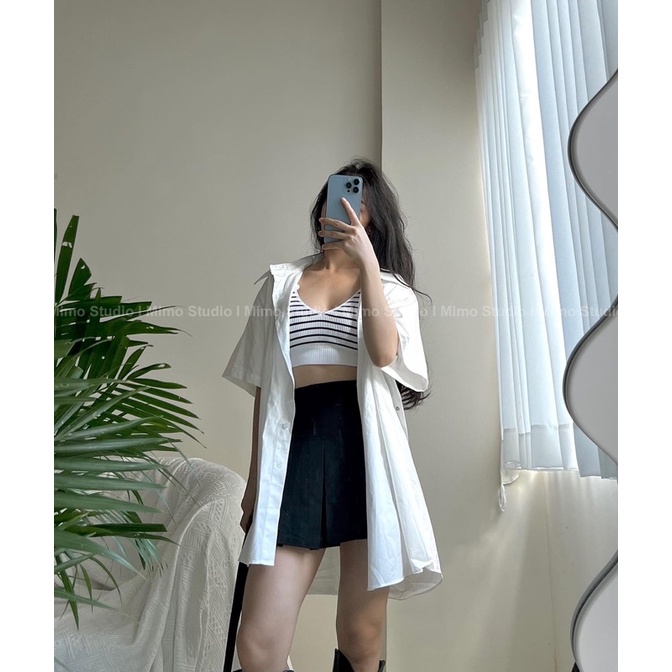 Sơ mi trắng ngắn tay form oversize