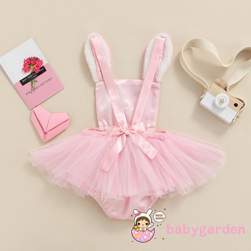 Bộ Áo Liền Quần Không Tay In Hình Thỏ Đính Kim Sa Dễ Thương Dành Cho Bé Gái 0-24 Tháng Tuổi