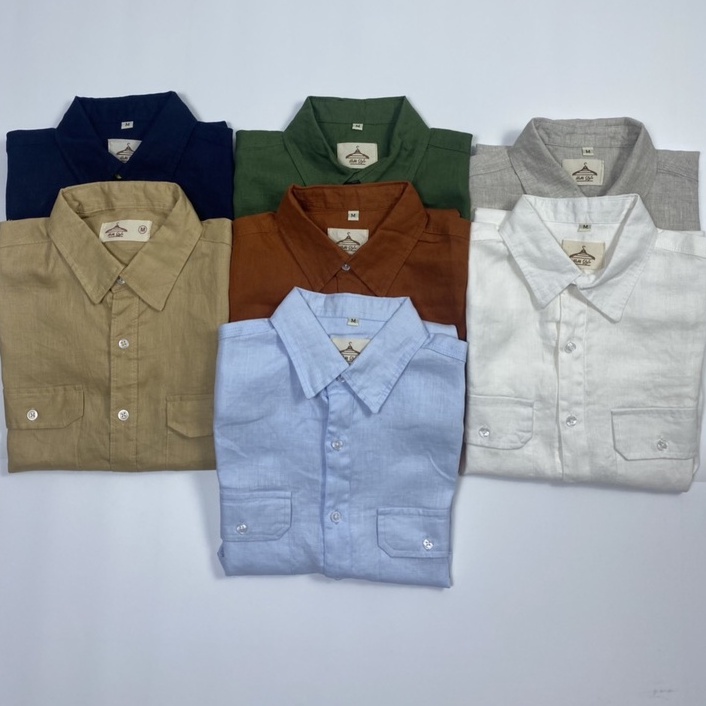 Áo Sơmi Linen Nam Tay Ngắn Có Túi
