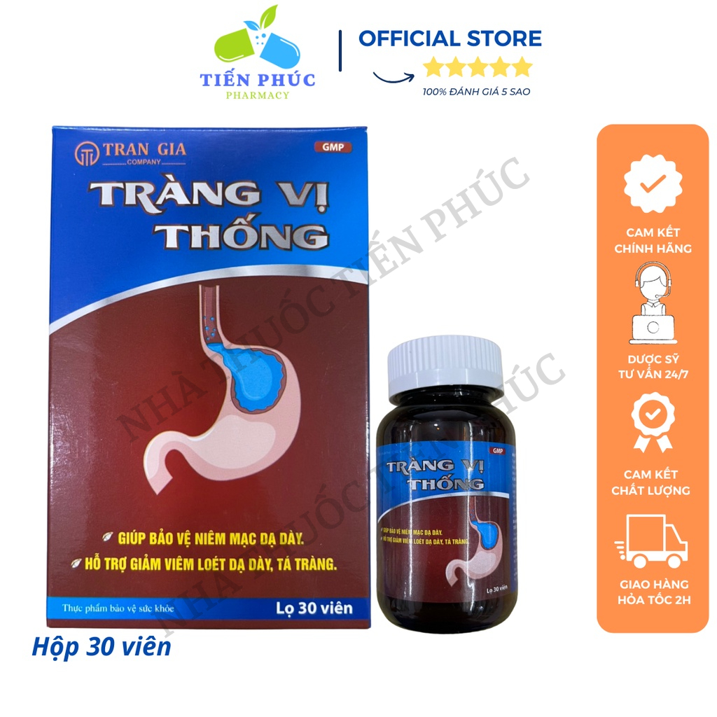 Viên uống tràng vị thống trần gia - Giúp bảo vệ niêm mạc dạ dày. hỗ trợ giảm viêm loét dạ dày, tá tràng Hộp 30 viên