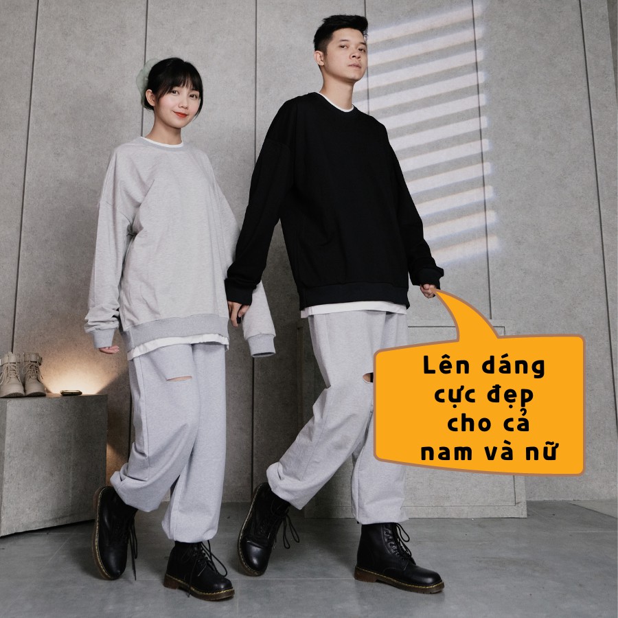 Áo Sweater Nam Nữ Form Rộng Phối Layer 2 Lớp Có Màu Basic Xám, Đen Chất Da Cá Hàn Cao Cấp Thương Hiệu GUF