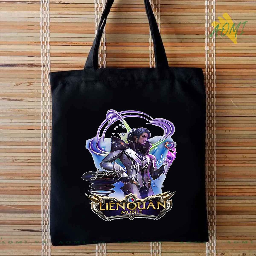 TOTE CANVAS GARENA LIÊN QUÂN TÚI VẢI ĐEO VAI BAG CÓ KHÓA KÉO SIZE LỚN 33x38cm AOMIVN DU LỊCH MÀU ĐEN TRẮNG