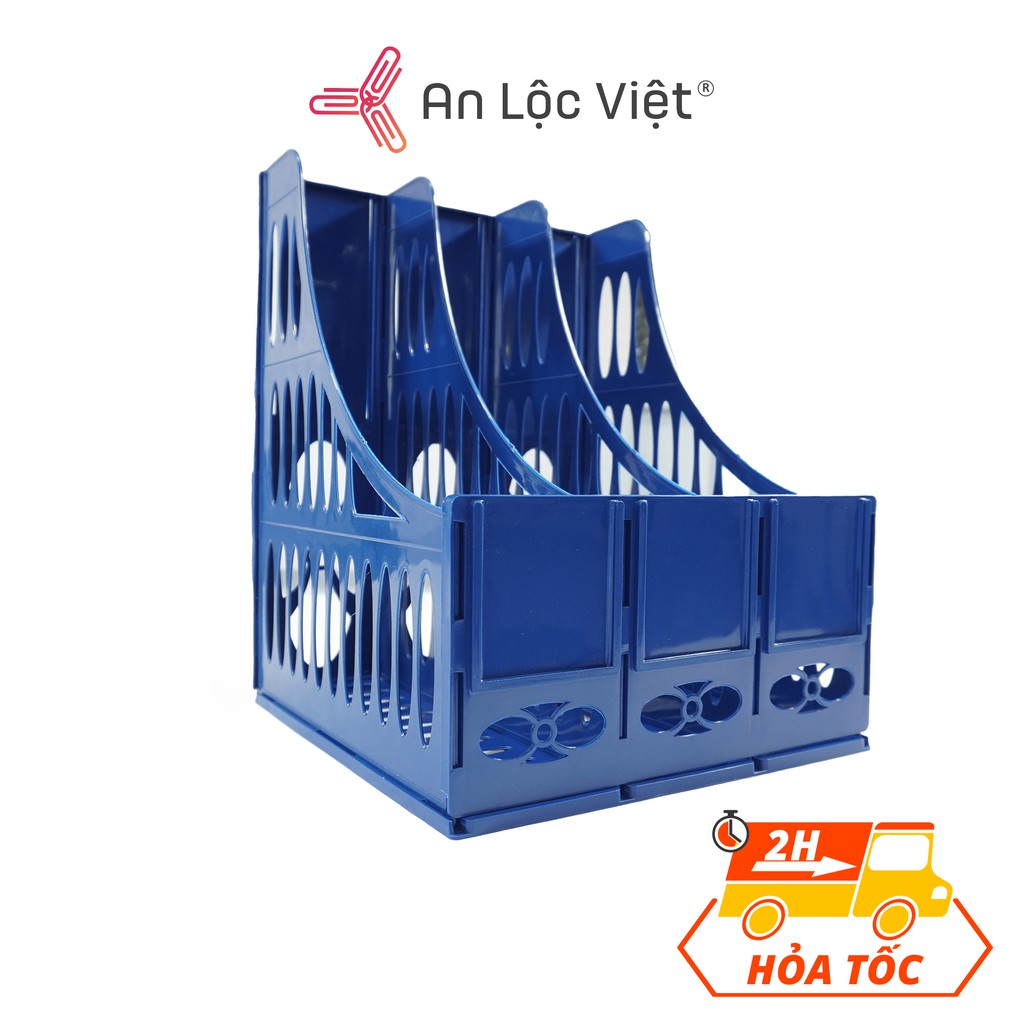 Khay đựng tài liệu nhựa 3 ngăn / Kệ rổ xéo nhựa 3 ngăn / Kệ ráp nhựa 3 ngăn màu xanh dương TTM - Xukiva 194