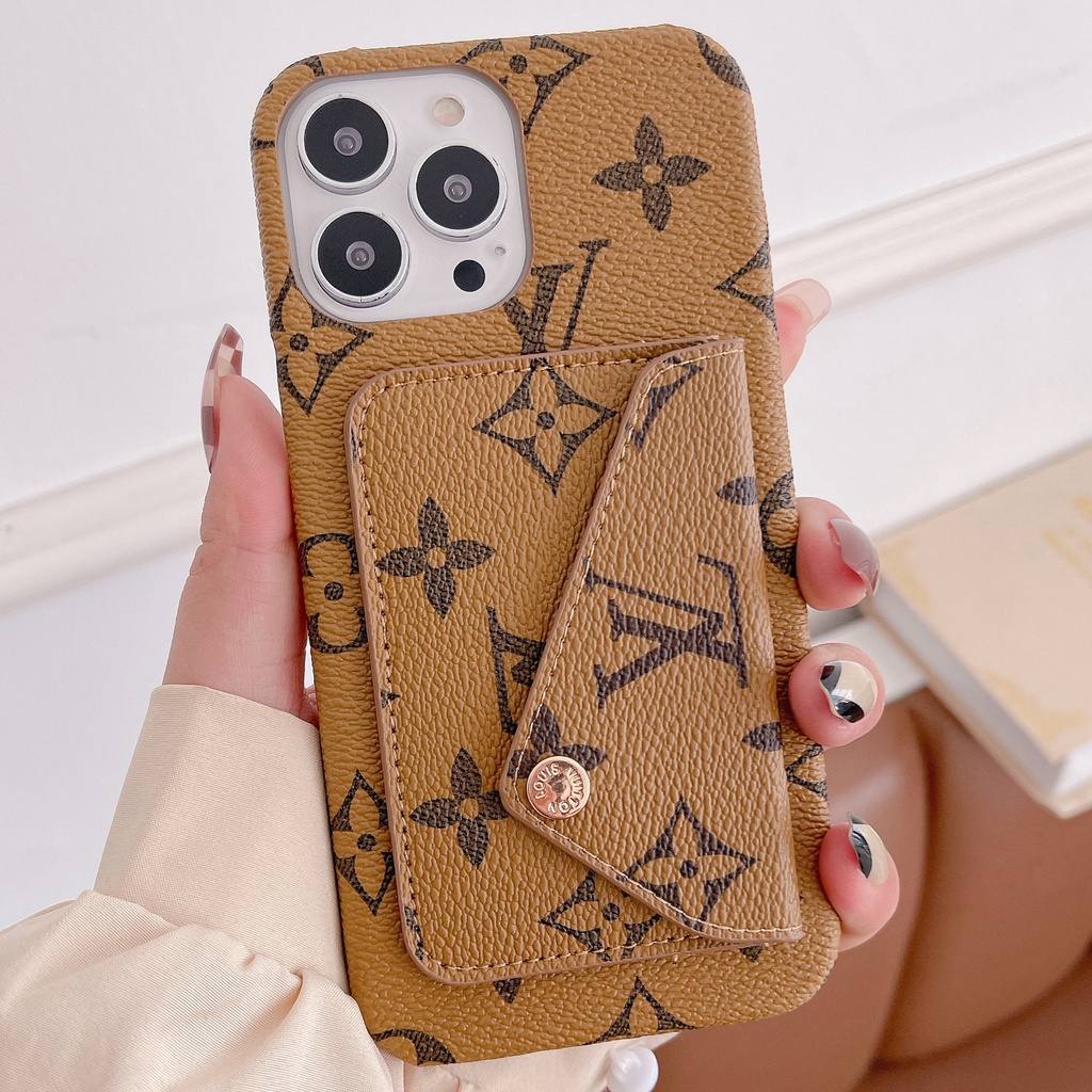 Ốp Điện Thoại Da PU Kèm Ngăn Đựng Thẻ Hoạ Tiết LV Cho iPhone 13 Pro Max 12pro 11promax XS Max 11 7 8p