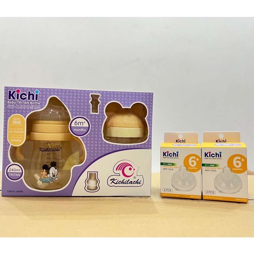 [Tặng cọ ống hút] Bình sữa, bình tập uống nước 2in1 Kichilachi Tritan có tay cầm chống sặc 240ml