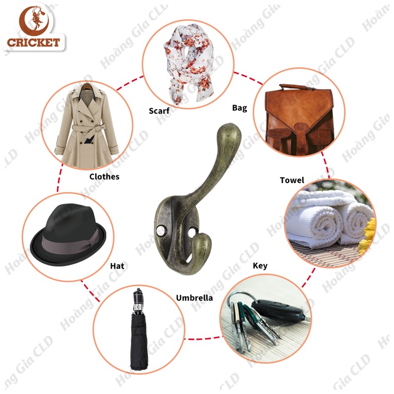 Móc treo đồ gắn tường kiểu dáng cổ điển, phong cách vintage trang trí nhà cửa - Tặng kèm ốc vít