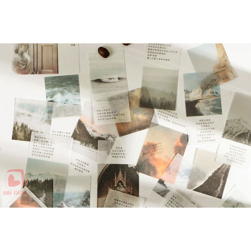 Bộ 40 sticker hình dán Time Letter phong cảnh vintage | BSB027