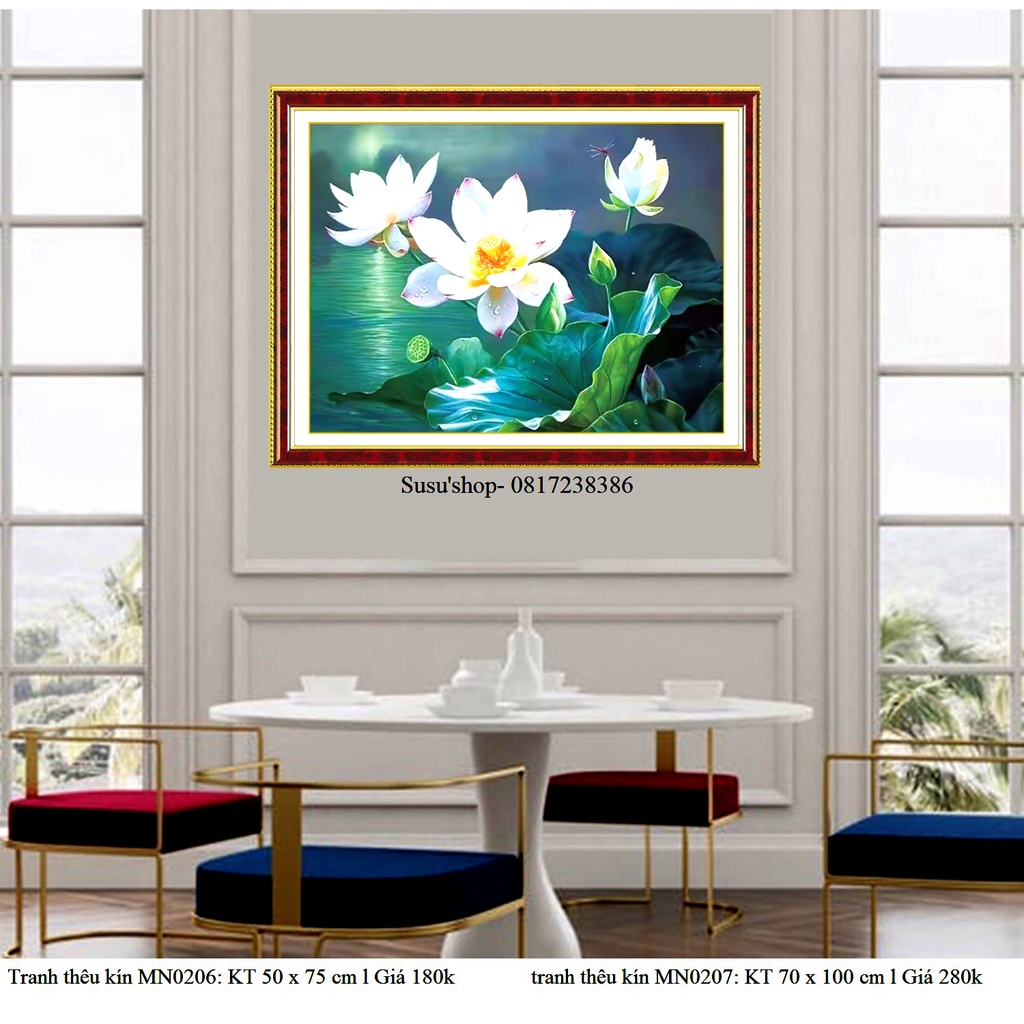 TRANH THÊU CHỮ THẬP ( GIÁ SỈ) HOA SEN MN0206 ( 50X75CM); MN0207 (120X80CM)