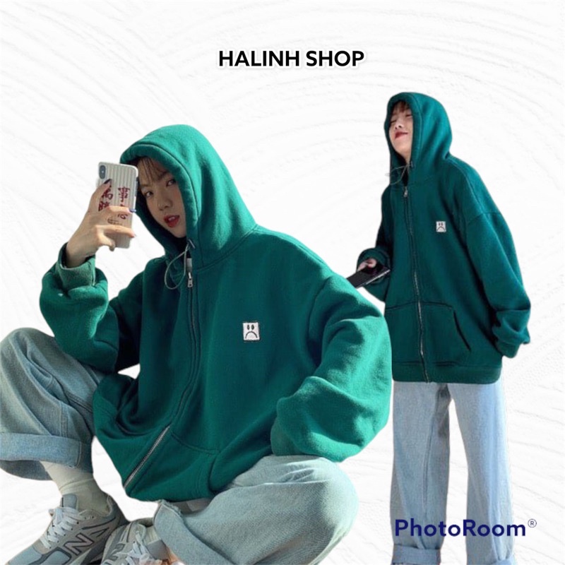 Áo Khoác Nỉ Form Rộng Xanh Rêu ICON SAD -Áo Khoác Đôi Nam Nữ -Áo Khoác Nỉ Halinh Shop
