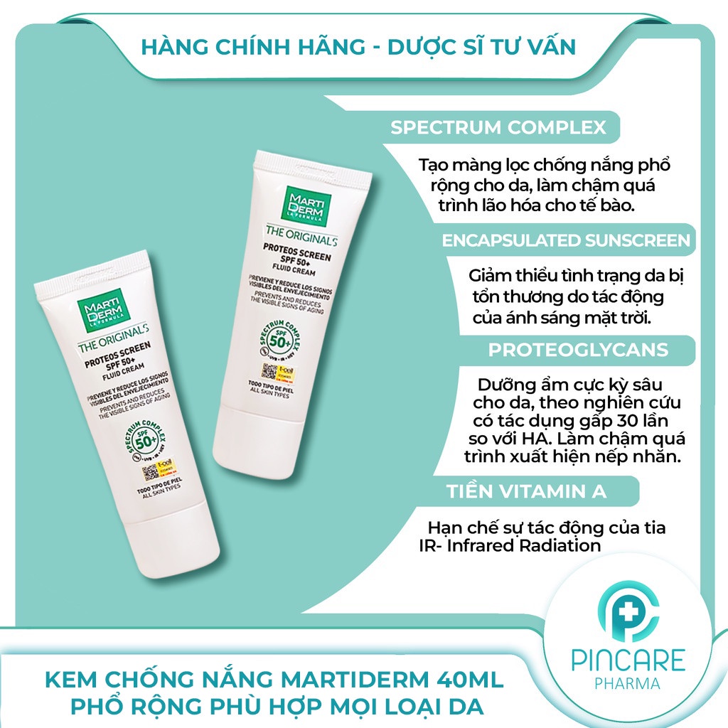 Kem chống nắng MartiDerm The Originals Proteos Screen SPF50+ chống lão hóa - Nhà thuốc PinCare