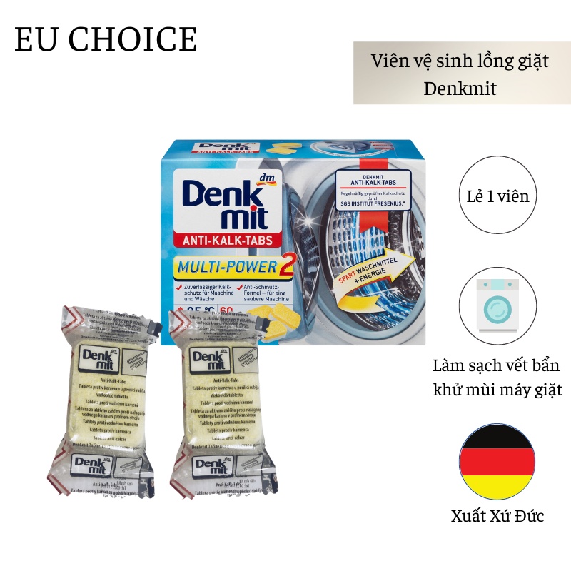 Viên vệ sinh lồng máy giặt Denkmit tách lẻ, viên tẩy lồng máy giặt nhập khẩu Đức làm sạch loại bỏ cặn bẩn - EU Choice