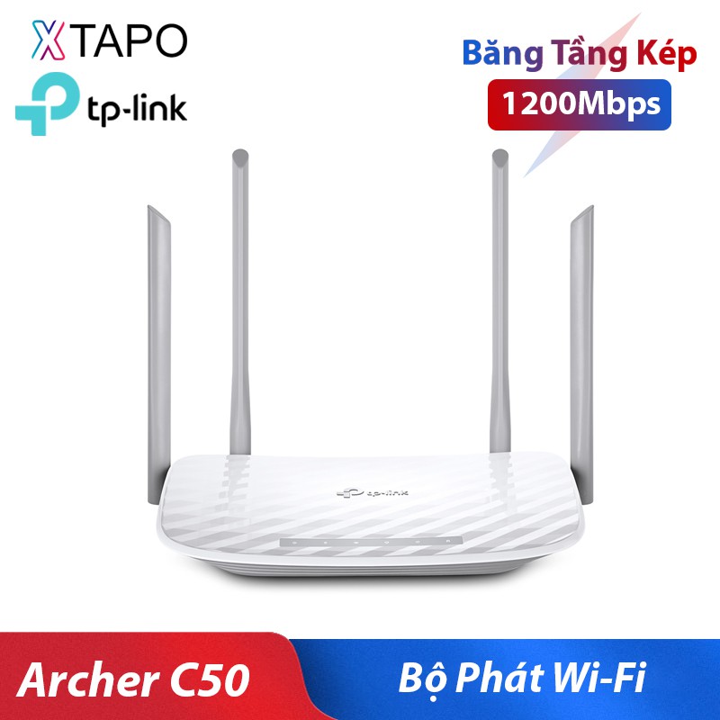 Bộ phát Wifi TP-Link Archer C50 Băng tần kép Chuẩn AC 1200Mbps mạnh mẽ cho vùng phủ sóng xa - Hàng Chính Hãng