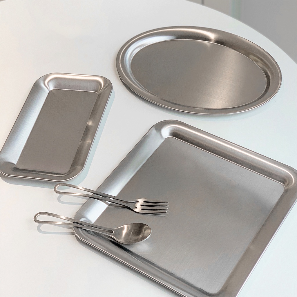 (CÓ SẴN) Khay Inox đựng thức ăn, khay hình chữ nhật decor, đựng đồ trang sức, đạo cụ chụp ảnh