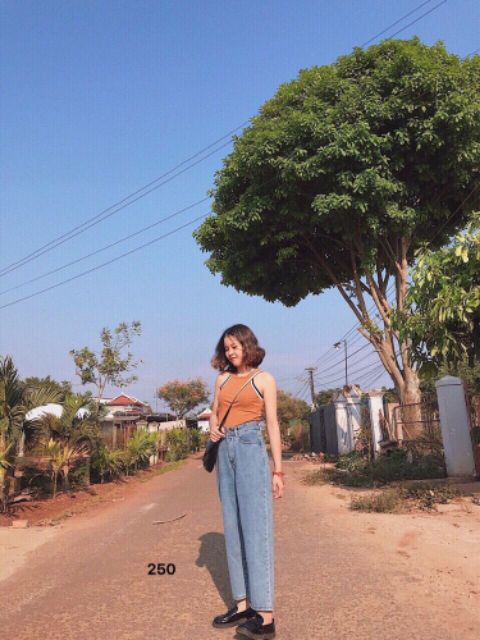 Quần baggy jeans lưng cao ống suông rộng kèm ảnh thật hàng sẵn