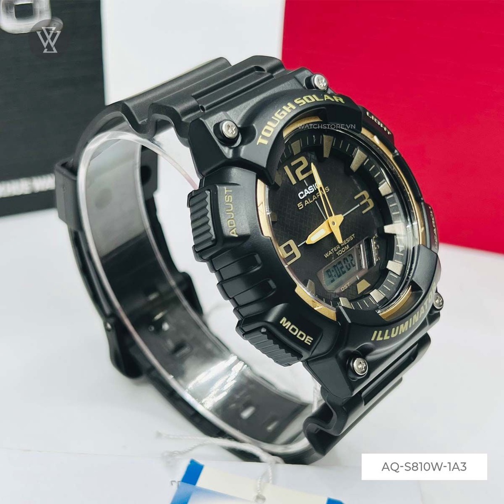 Đồng Hồ Năng Lượng Mặt Trời Nam Casio WATCHSTORE AQ-S810W-1A3, Kính Nhựa 46.6mm, Màu Đen Cá Tính Thời Thượng