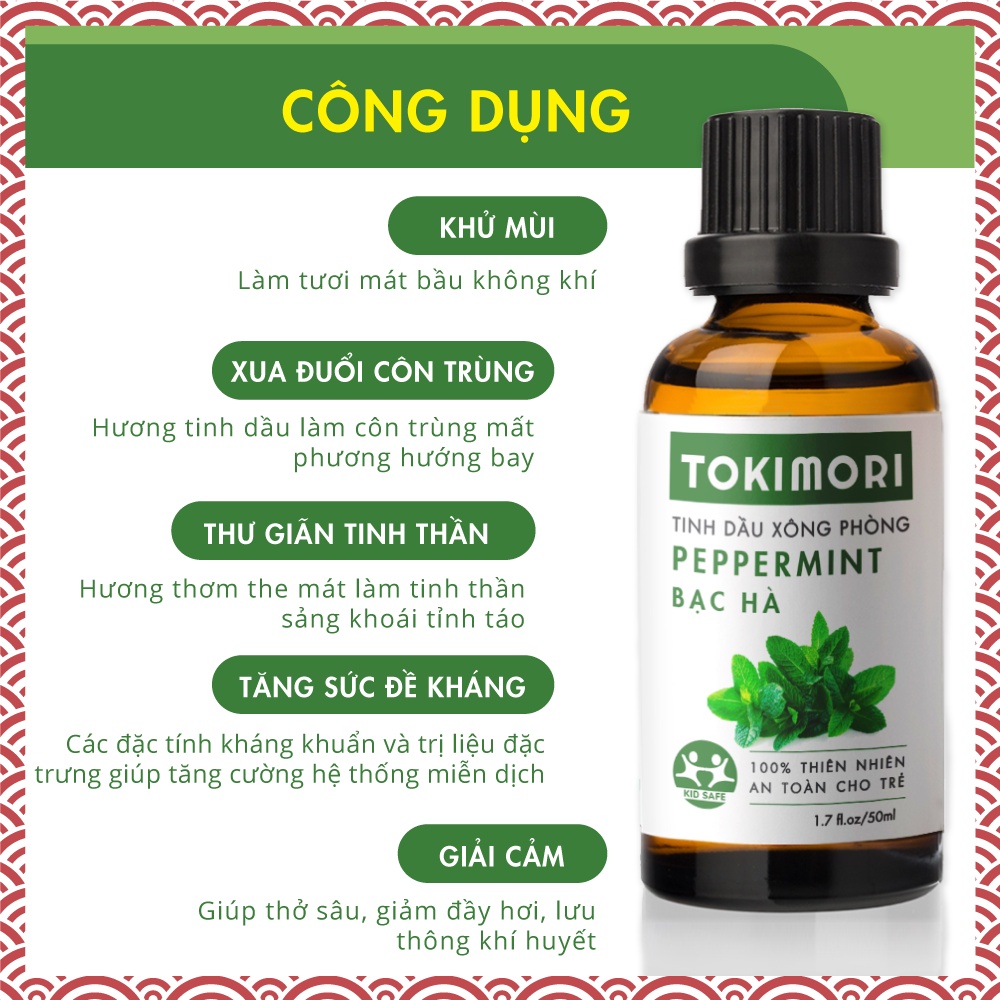 Tinh Dầu Bạc Hà TOKI MORI Xuất Khẩu Nhật Bản (50ml) Nguyên Chất Thiên Nhiên, Xông Phòng, Khử Mùi, Kháng Khuẩn, Đuổi Muỗi