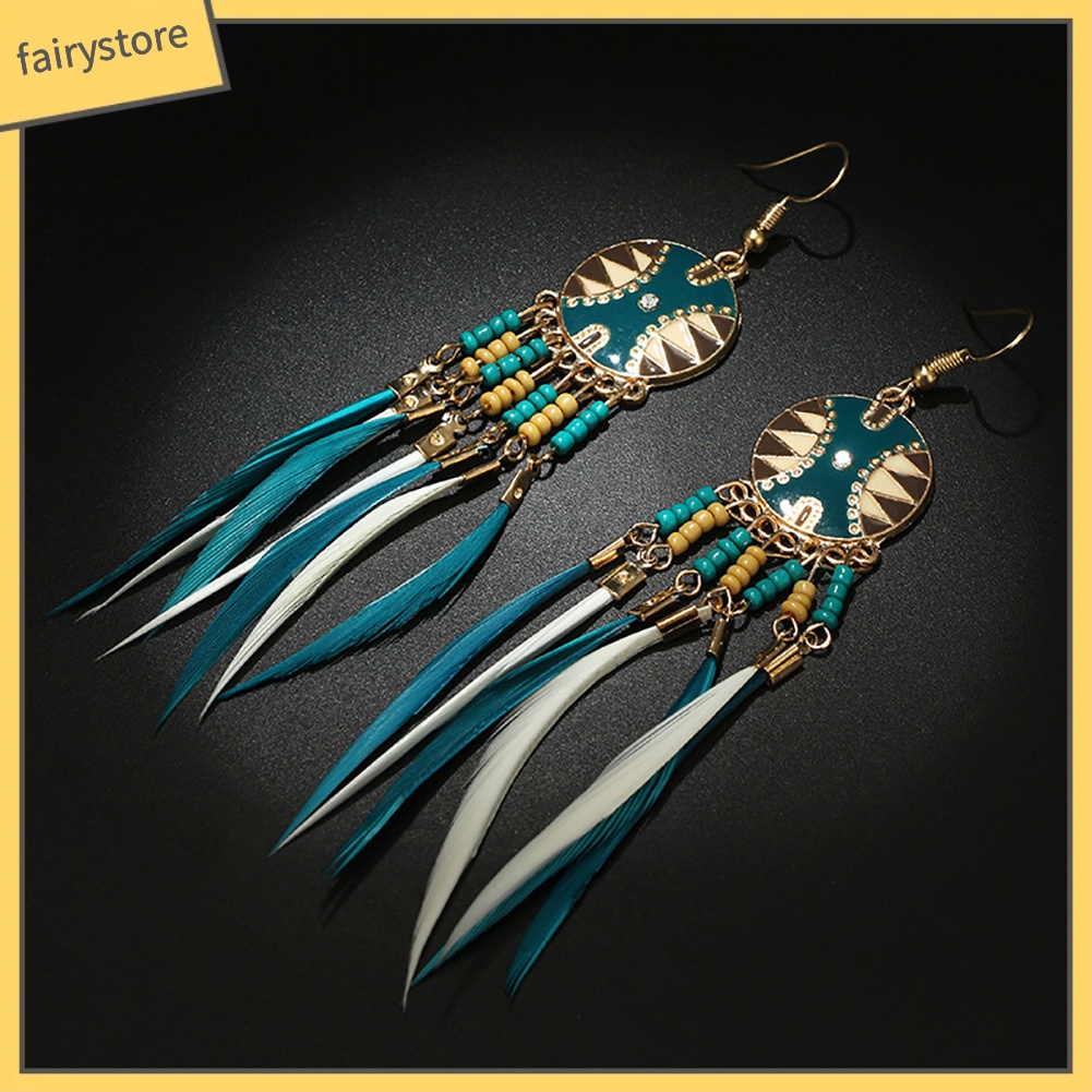 Bông tai hình dreamcatcher đính lông vũ phong cách cổ điển