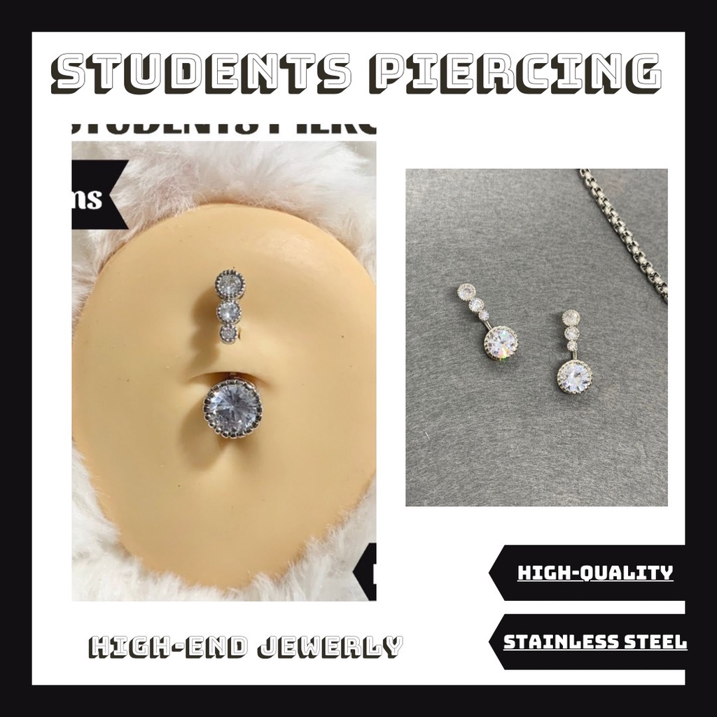 Khuyên rốn ba đá chất liệu thép y tế không gỉ