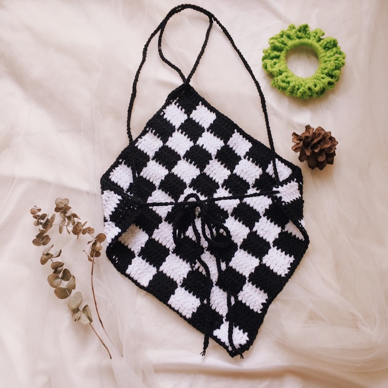 Crochet Checkerboard Top - Yếm Caro Len Móc - Xanhlanhes