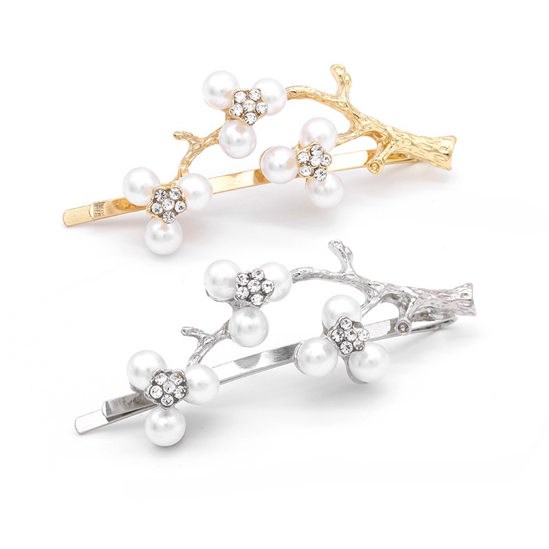 Kẹp tóc đính đá và hạt ngọc trai nhân tạo phong cách Hàn Quốc thời trang