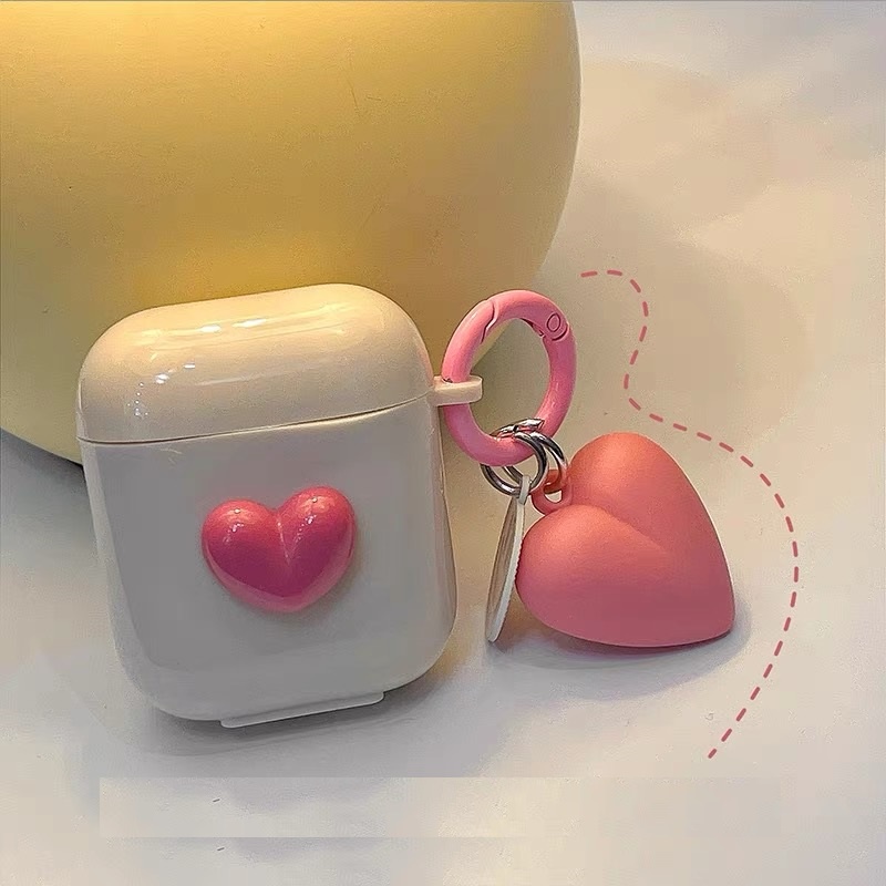 Vỏ Bảo Vệ Hộp Sạc Tai Nghe Bluetooth airpods 1/2 pro Bằng tpu Họa Tiết Trái Tim Màu Hồng Dễ Thương