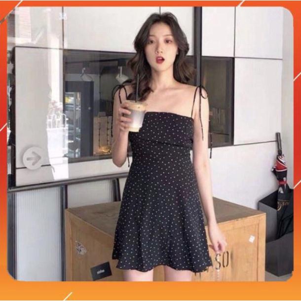 Đầm váy 2  dây sexy ôm  xoè gấu Đen  Trắng Chấm bi đen Chất liệu voan mịn- shop thời trang nữ xinh | BigBuy360 - bigbuy360.vn