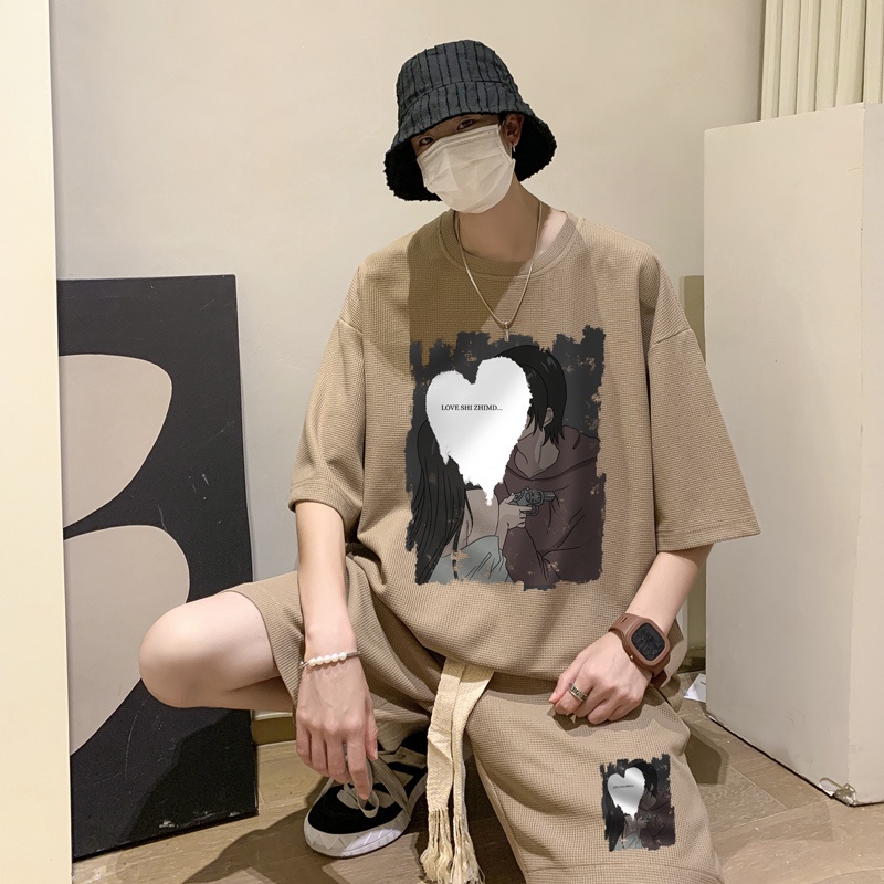 Bộ đồ thể thao hai món IFNICEFUTURE gồm áo thun tay lửng và quần short dáng rộng thời trang cho nam