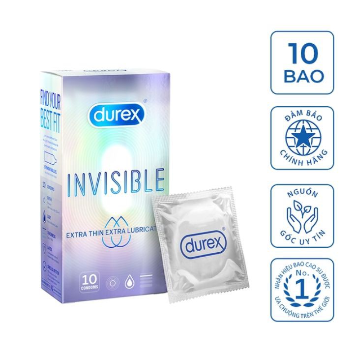 [MẪU MỚI] Bao Cao Su Durex Invissible 10 chiếc mỏng nhất thế giới