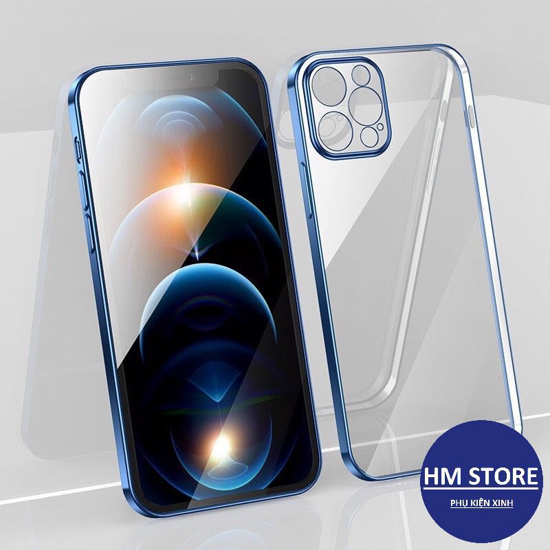 [𝘾𝙝𝙞́𝙣𝙝 𝙃𝙖̃𝙣𝙜] Ốp điện thoại iphone 12 KTS Khung Vuông mạ trong suốt sang trọng cổ điển cho iPhone 7/8/X/11pmax