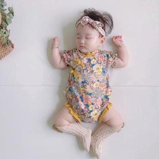 Áo Liền Quần Sườn Xám In Hoa Cho Bé Gái