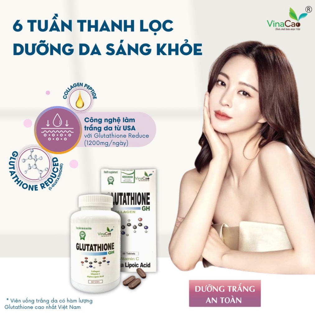 Viên uống trắng da Glutathione Collagen GH làm trắng da, ngăn ngừa lão hóa, giảm nám sạm tàn nhang