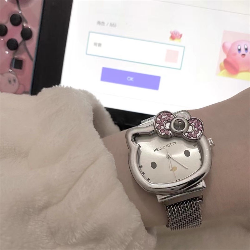 Đồng Hồ Đeo Tay Xiaohongshu Hình Hello Kitty Đính Đá Xinh Xắn