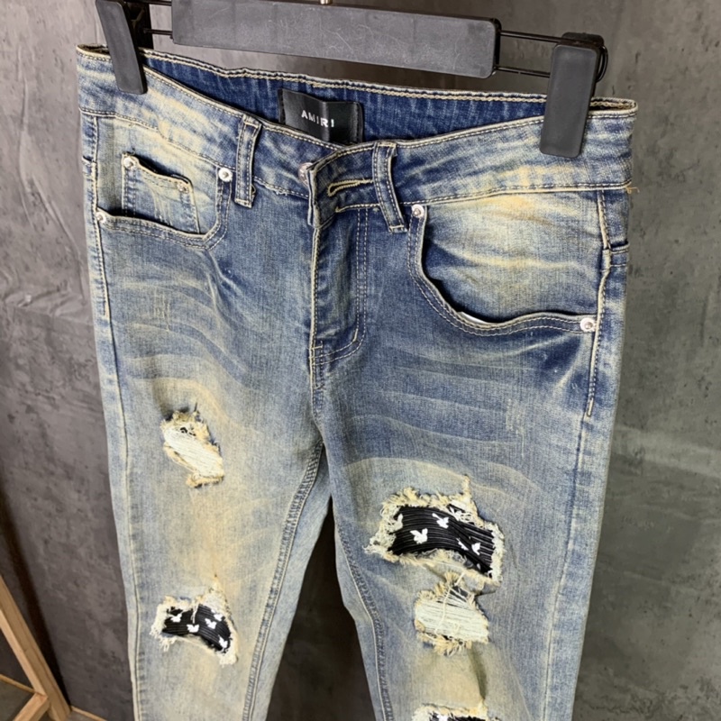 Quần jeans nam vá da thỏ SPF , ống côn , phong cách đường phố